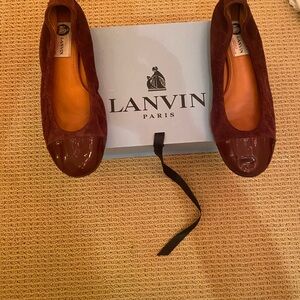 Lanvin Burgundy Suede and Gloss Cap-Toe Flats